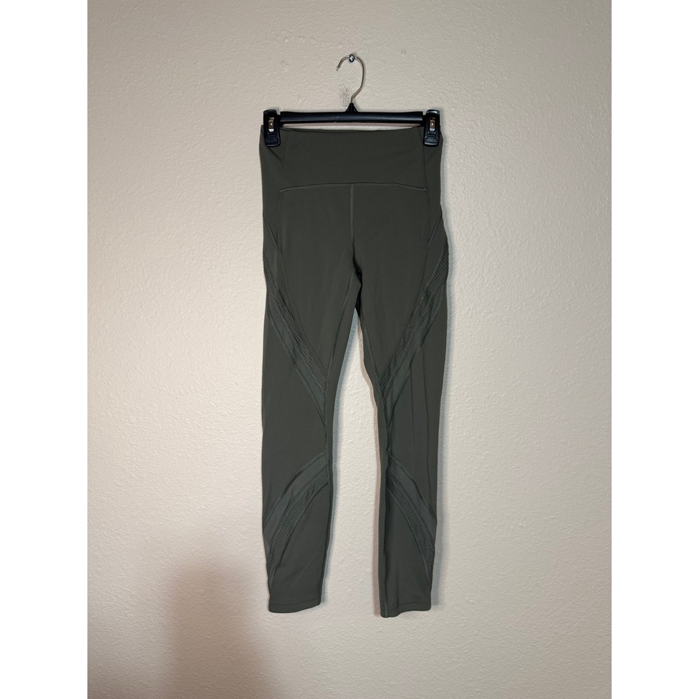 Lululemon High Rise Mesh Panel Leggings Olive Green 25 Inch Inseam